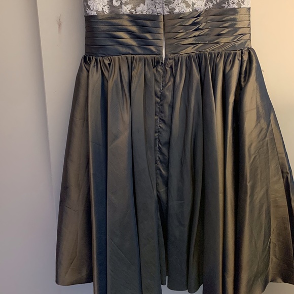 White Lace Bodice with Olive Green Satin Skirt - Picture 7 of 8